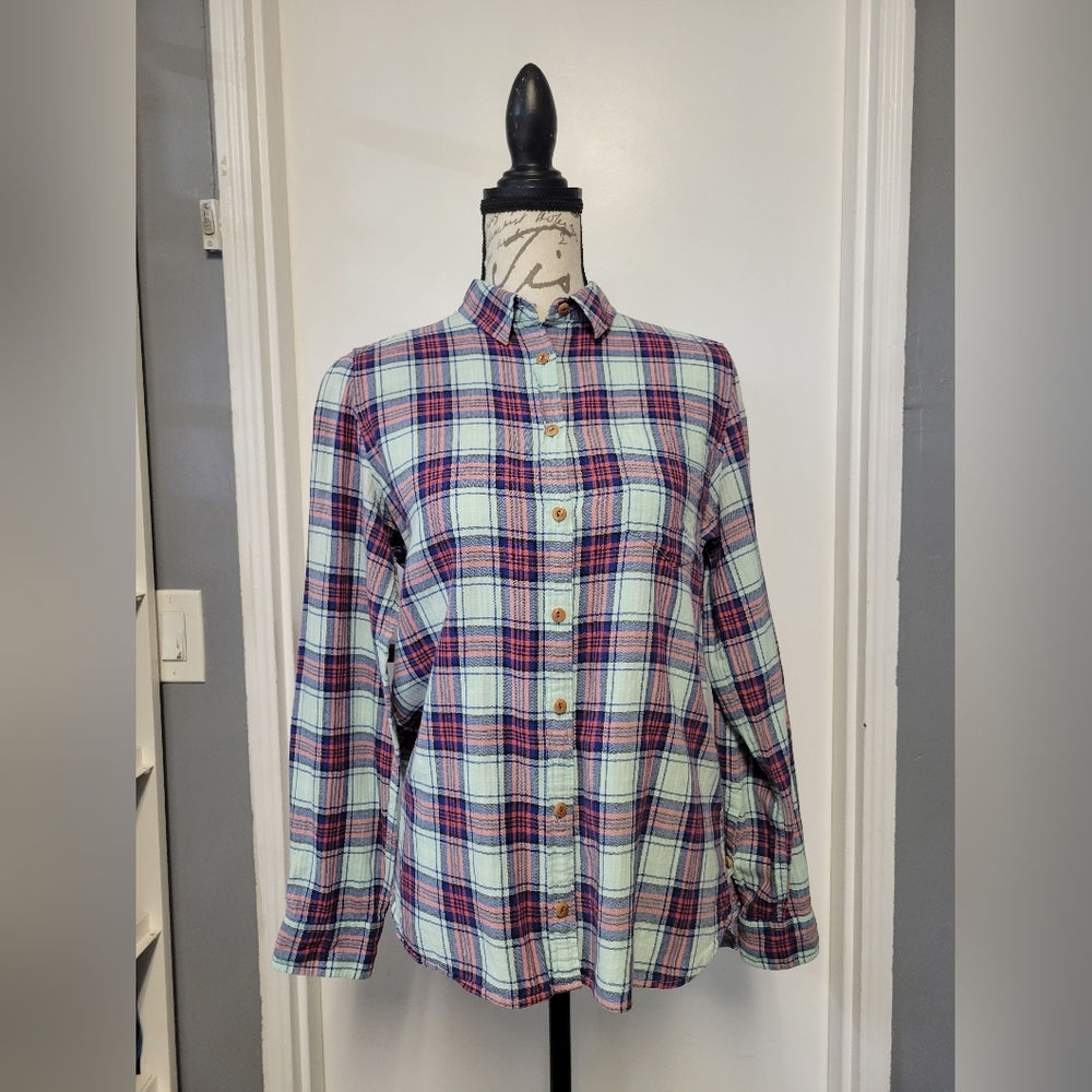 J.Crew Black Label Plaid Button-Up Flannel‎ Shirt Women's Size 8